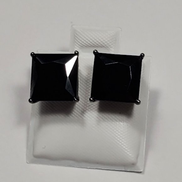 925 SILVER BLACK RHODIUM BLACK CZ STUD EARRINGS - Picture 1 of 6